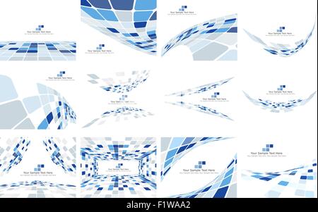 Set of Checkered Backgrounds With Text Space. Ideal Balanced Colors in Blue Tone and Different Shapes. Suitable For Creating Business, Technological and Other Designs. Vector Illustration. Stock Vector