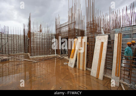 Overhead metro construction in Bangalore city Stock Photo