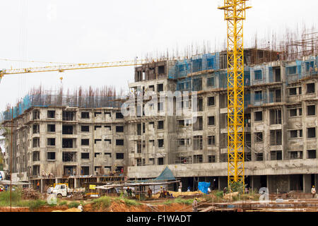 Overhead metro construction in Bangalore city Stock Photo