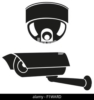 black and white icons of surveillance cameras vector illustration Stock Vector