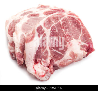 Raw pork meat slices on a white background. Stock Photo