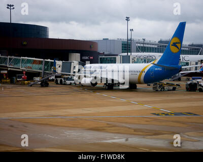 A Boeing 737 800 series of Ukraine International airlines, registration UR-PSH, at London Gatwick Airport Stock Photo