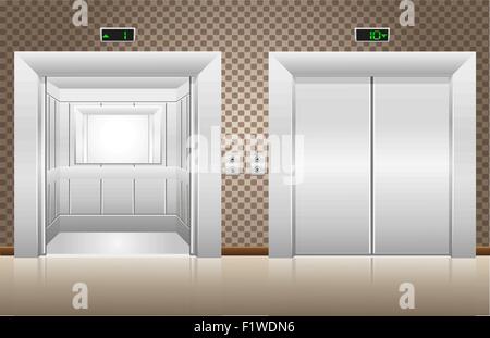 two elevator doors open and closed vector illustration Stock Vector