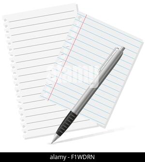 fountain pen and a pieces of paper vector illustration isolated on white background Stock Vector
