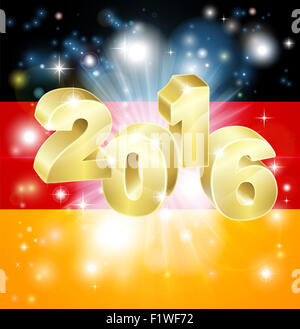 A German flag with 2016 coming out of it with fireworks. Concept for New Year or anything exciting happening in Germany in the y Stock Photo