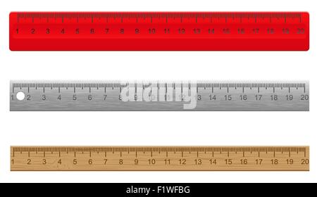 rulers made ​​of plastic wooden and metal vector illustration isolated on white background Stock Vector