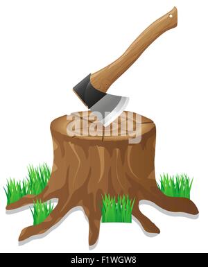axe in the stump vector illustration isolated on white background Stock Vector