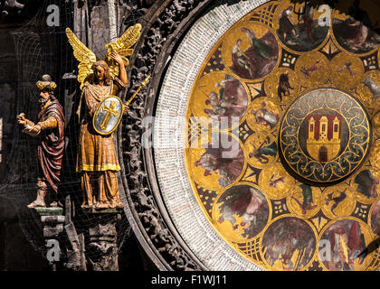 Detail of the Astronomical Clock calendar plate, the Old Town City Hall, Prague, Czech Republic. Stock Photo