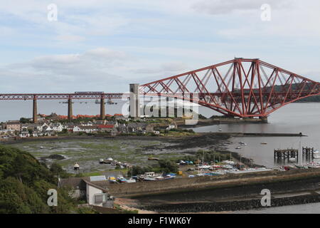 Elevated view of North Queensferry and Forth Rail Bridge Scotland  September 2015 Stock Photo
