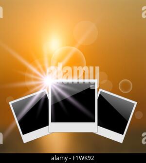 Set photo frame on blurred sunrise seascape Stock Vector