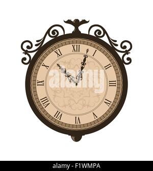 Forging retro clock with vignette arrows, isolated on white back Stock Vector