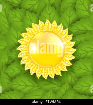 Abstract Sun on Green Leaves Seamless Texture, Eco Friendly Back Stock Vector