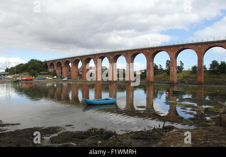 Boat and Brick viaduct Montrose Scotland  August 2015 Stock Photo