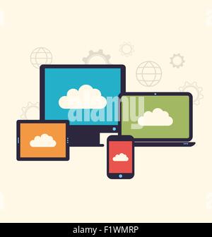 Concept of cloud service and mobile devices, trendy flat style Stock Vector
