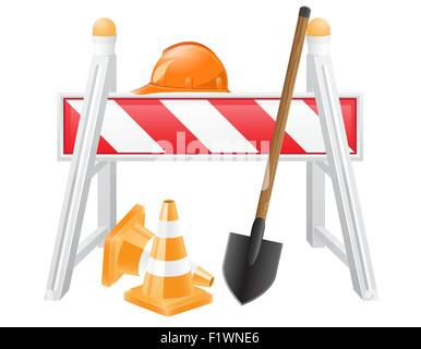 objects for road works vector illustration isolated on white background Stock Vector