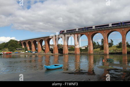 Train crossing Brick viaduct Montrose Scotland  August 2015 Stock Photo