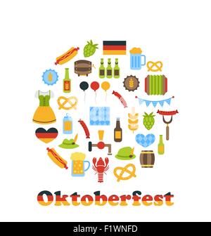 Oktoberfest Colorful Symbols in Round Frame Stock Vector