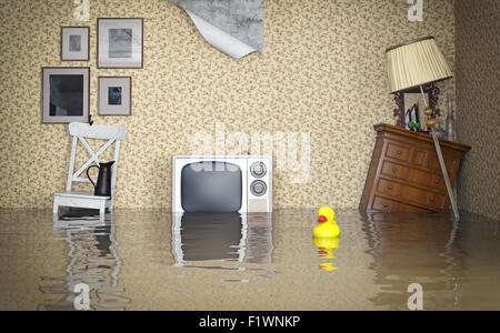 Flooded vintage interior. 3d concept Stock Photo