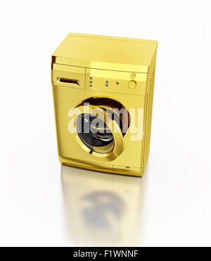 A gold washing machine isolated on white background Stock Photo