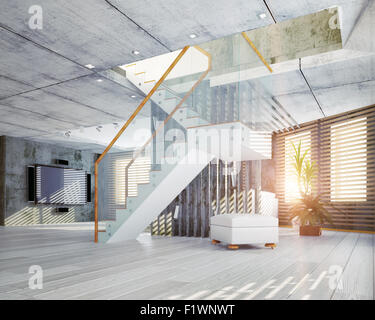 Modern loft interior. Contemporary design concept 3d Stock Photo