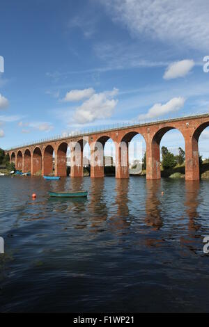 Brick viaduct at high tide Montrose Scotland  August 2015 Stock Photo