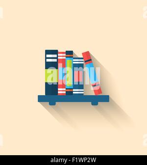 Colorful Different Books on the Shelf with Long Shadows Stock Vector