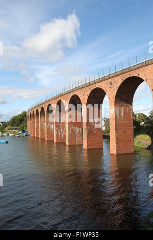 Brick viaduct at high tide Montrose Scotland  August 2015 Stock Photo