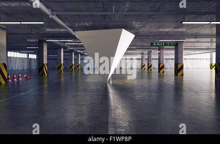 geometric figure pyramid in the parking. 3d creative concept Stock Photo
