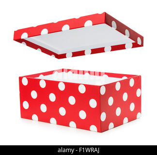 red gift box with white polka dots. Stock Photo