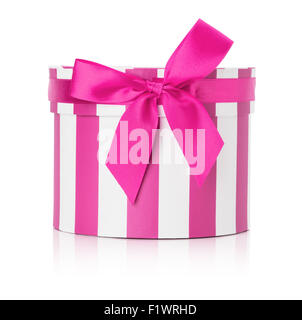 pink round gift box isolated on the white background. Stock Photo