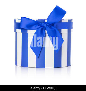 blue round gift box isolated on the white background. Stock Photo