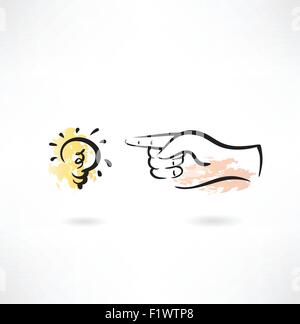 Light bulb in hand icon. Hand line icon with Lamp light bulb icon ...