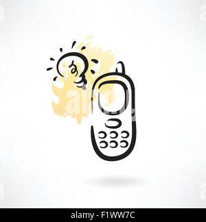 mobile phone and light bulb grunge icon Stock Vector