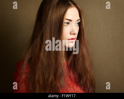 Portrait of beautiful dark-haired woman close up. Beauty photo Stock Photo