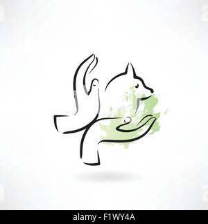 caring for animals hands icon Stock Vector