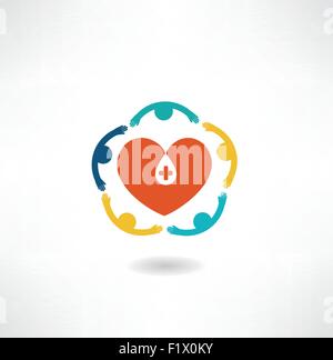 people embrace the heart icon. Flat modern style vector design Stock Vector