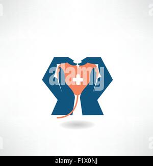 hands holding the heart donor icon. Flat modern style vector design Stock Vector