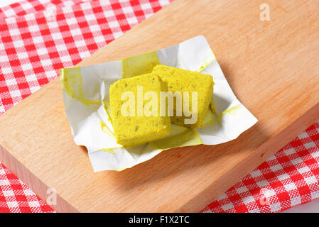 cubes of dehydrated chicken-based bouillon Stock Photo