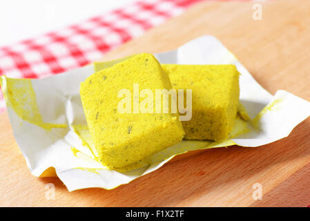 cubes of dehydrated chicken-based bouillon Stock Photo