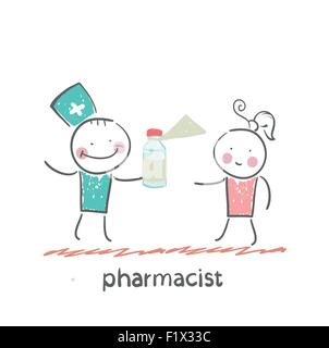 pharmacist. Fun cartoon style illustration. The situation of life. Stock Vector