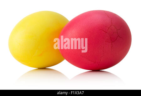yellow and red Easter eggs isolated on the white background. Stock Photo