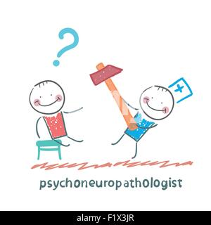 psychoneuropathologist  check the patient's nerves. Fun cartoon style illustration. The situation of life. Stock Vector