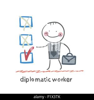 diplomatic worker. Fun cartoon style illustration. The situation of life. Stock Vector