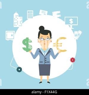 bank employee to change currency  illustration. Flat modern style vector design Stock Vector
