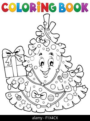 Coloring book Christmas tree topic 1 - picture illustration. Stock Photo