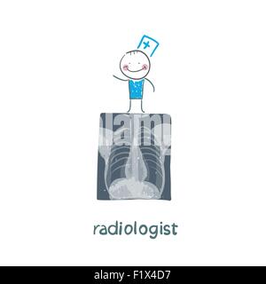 Radiologist with X-ray images. Fun cartoon style illustration. The