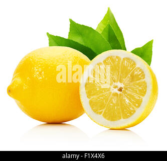 lemons with leaves isolated on the white background. Stock Photo