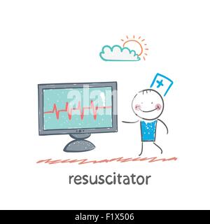 resuscitation is a monitor shows the heartbeat Stock Vector