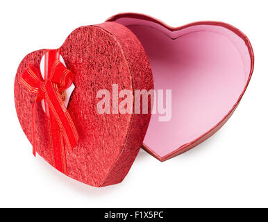 red heart-shaped gift box isolated on the white background. Stock Photo