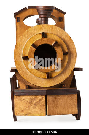 wooden model of train isolated on the white background. Stock Photo